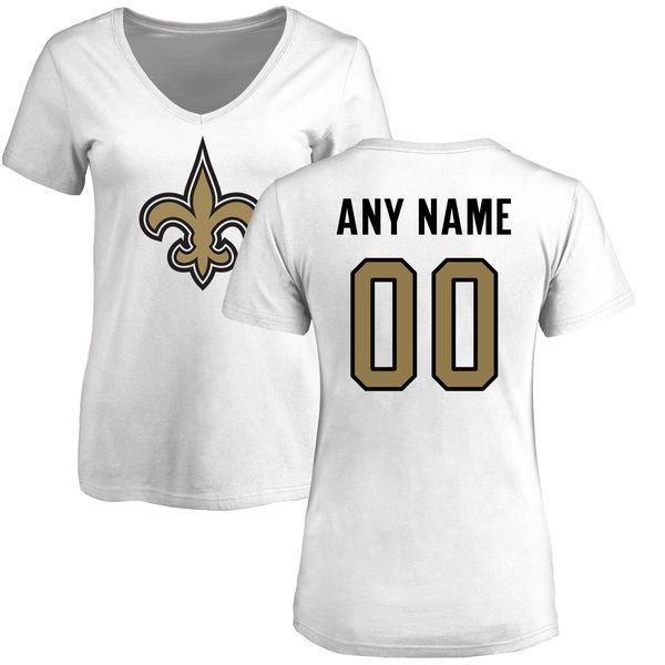 Women New Orleans Saints NFL Pro Line White Custom Name and Number Logo Slim Fit T-Shirt->->Sports Accessory